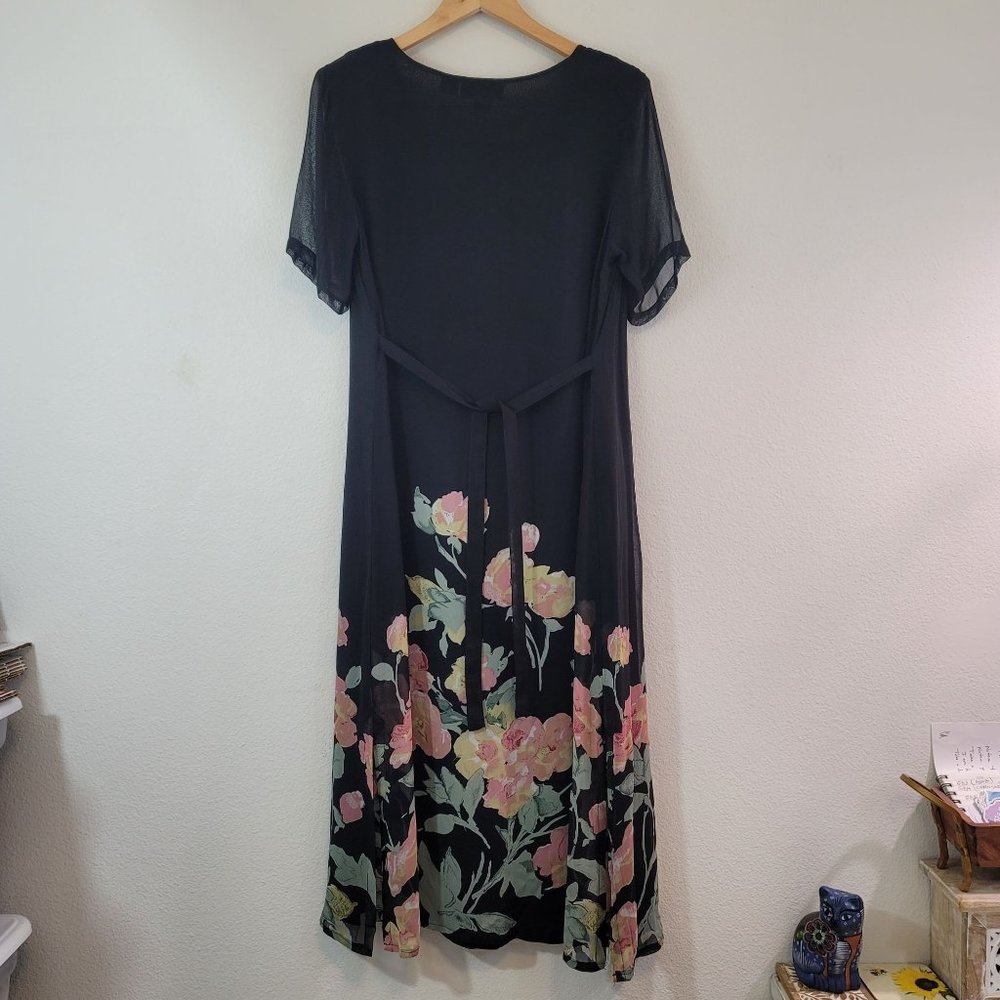 Vintage Lolette Womens Sz 10 Floral Sheer Midi Dress Lined Romantic Fairy 90s - Picture 7 of 15
